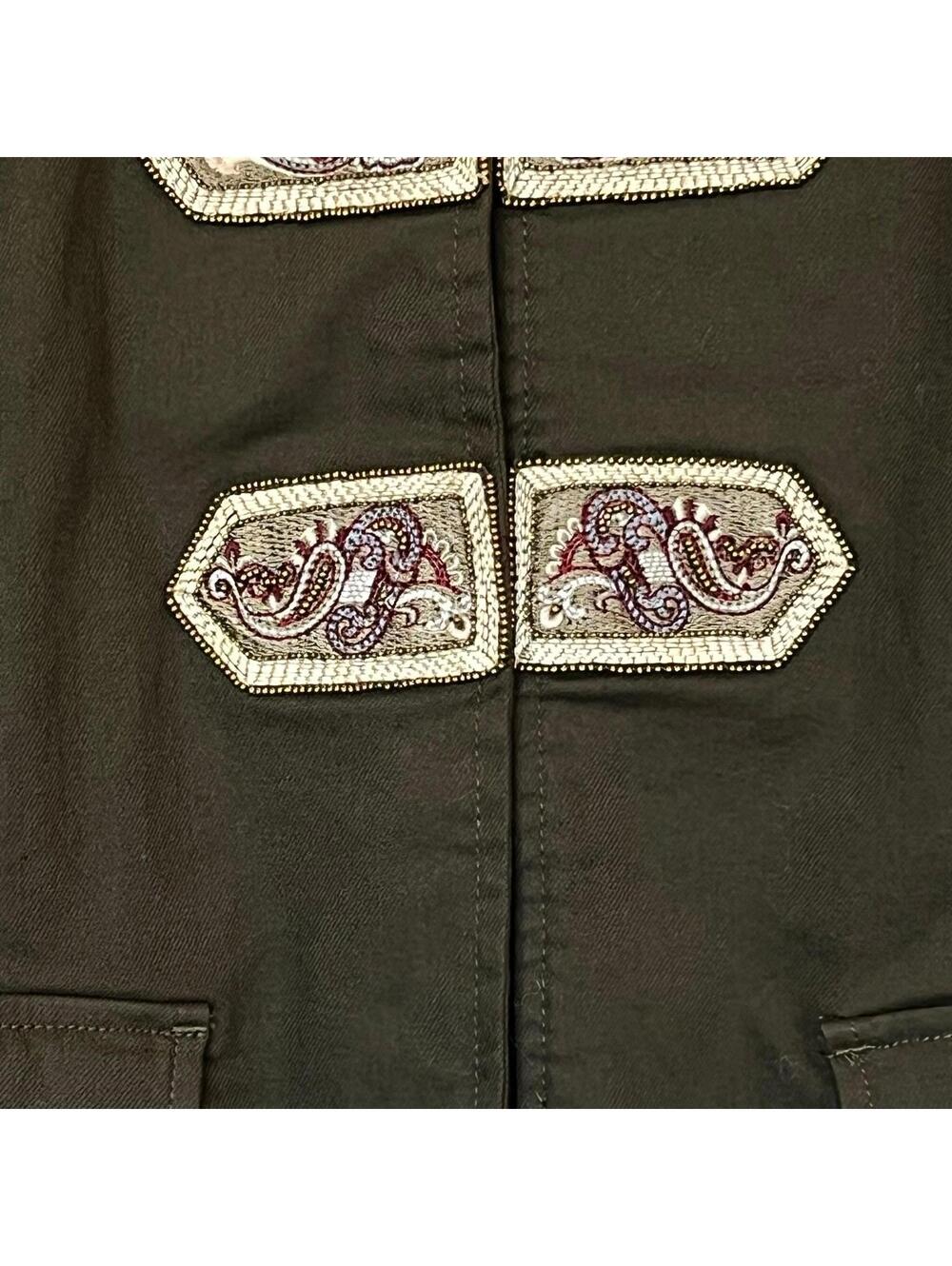 Chico's Jacket Beaded Band Military Womens Size: 1 (8-10)Frog Closure Green - Picture 5 of 9